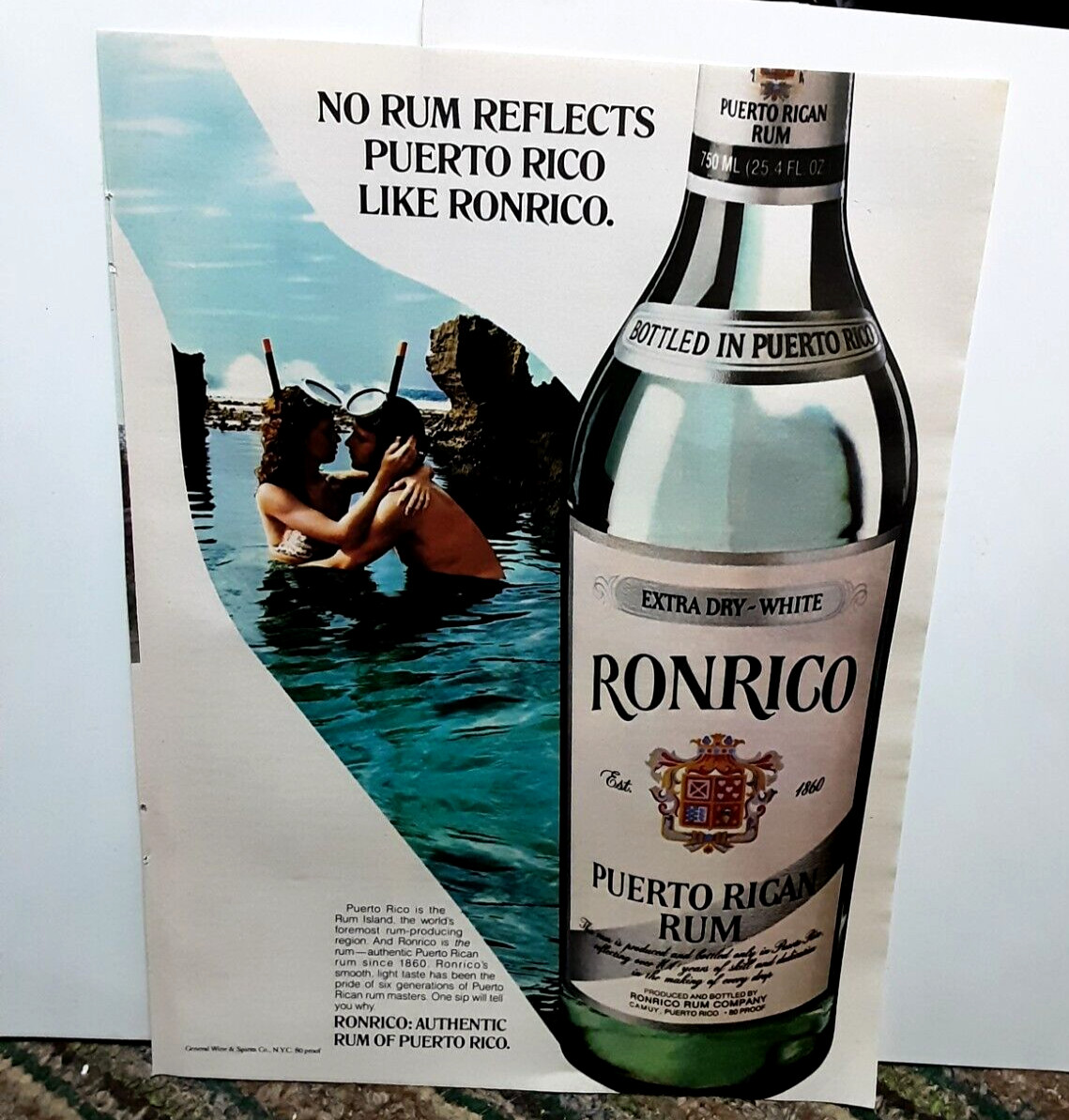 1979 Ronrico Puerto Rican Rum Man Woman Scuba Gear Original Print Ad vintage 70s