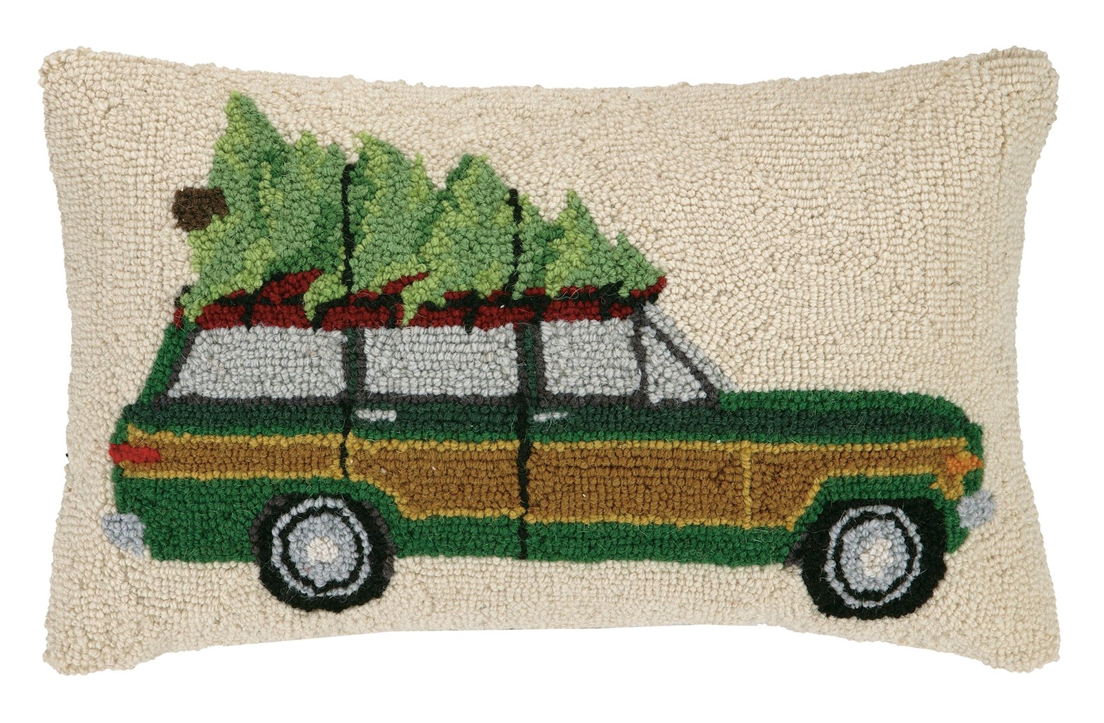Peking Handicraft 12x20 Holiday Woody Tree Haul Hook Pillow Green