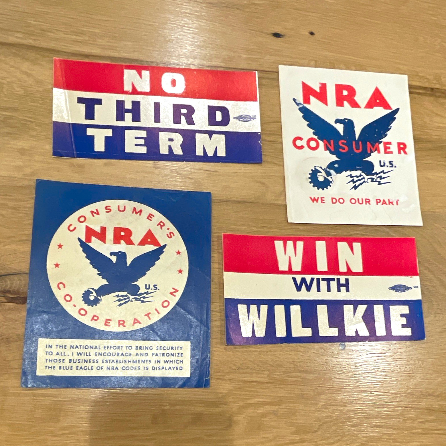 Lot of 4 Vintage 1930s 1940s NRA New Deal Wendell Willkie Political Labels