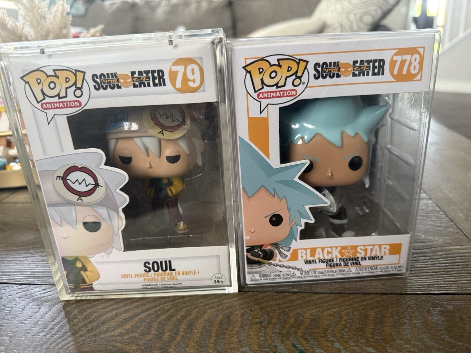 Two Funko Pop  Soul Eater vinyl figures — Soul (#79) and Black Star (#778)