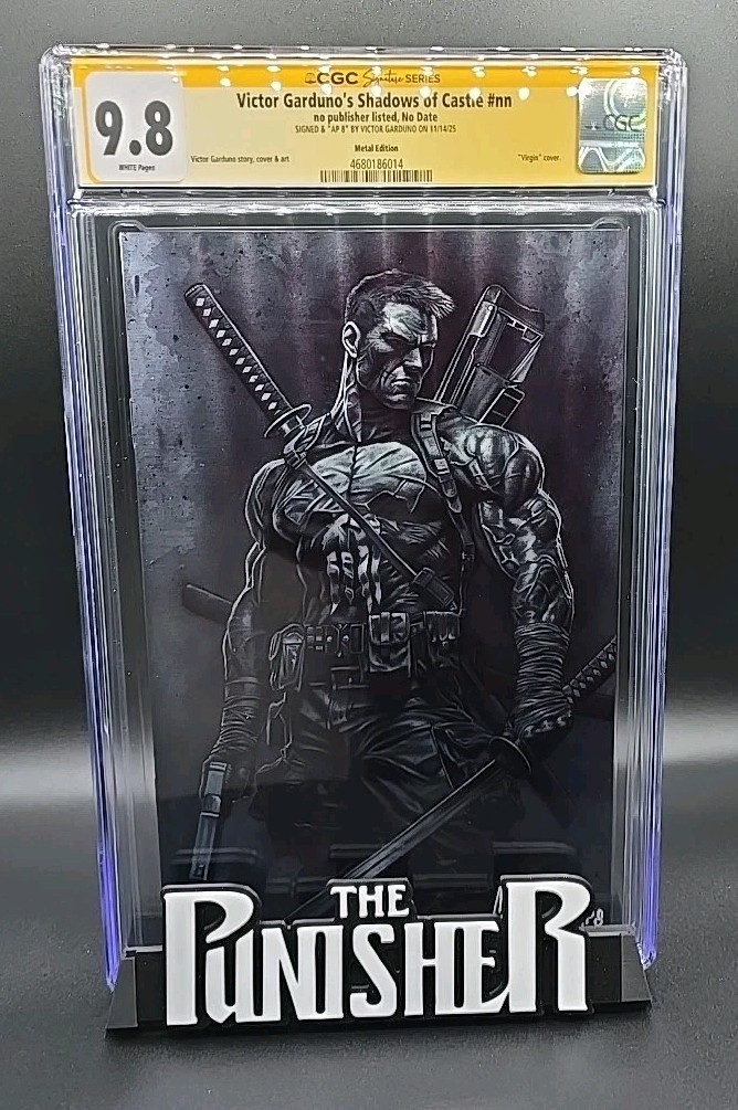 PUNISHER SHADOWS OF CASTLE CGC SS 9.8 AP #8 SIGNED GARDUNO B & W METAL EDITION 