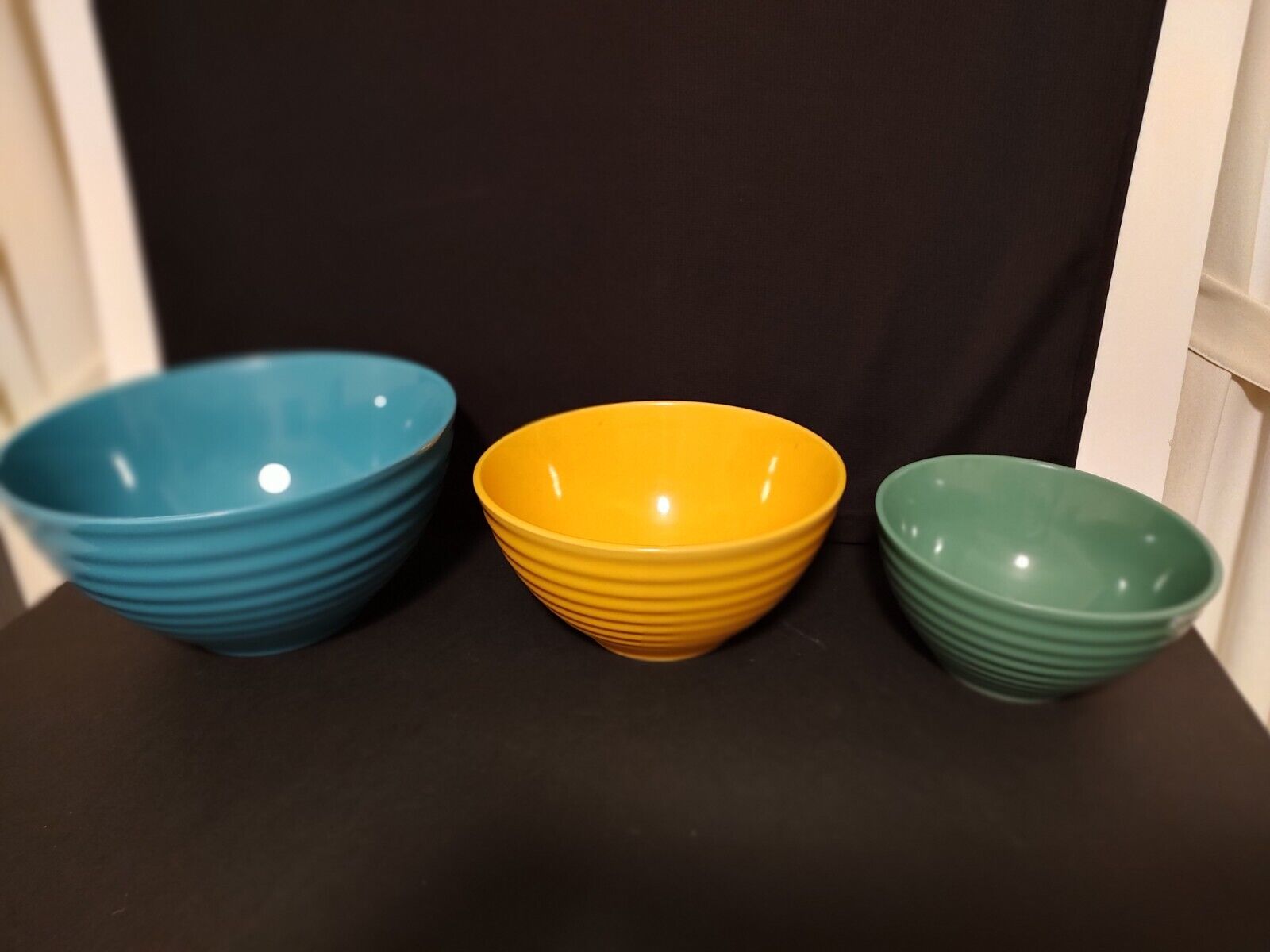 Pioneer Woman Flea Market Stoneware Mixing Bowls Blue Yellow Green