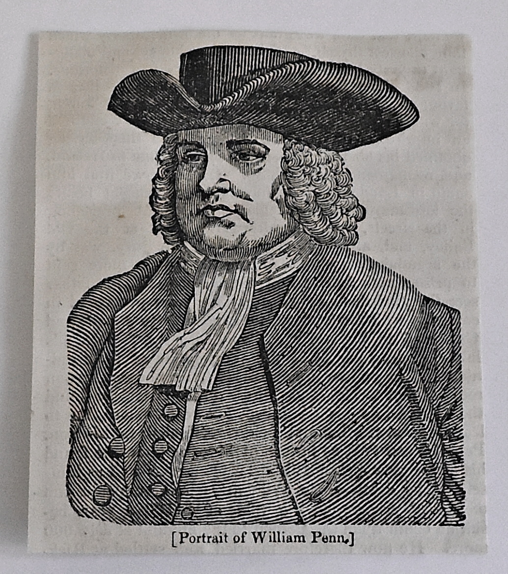small 1832 magazine engraving ~ WILLIAM PENN