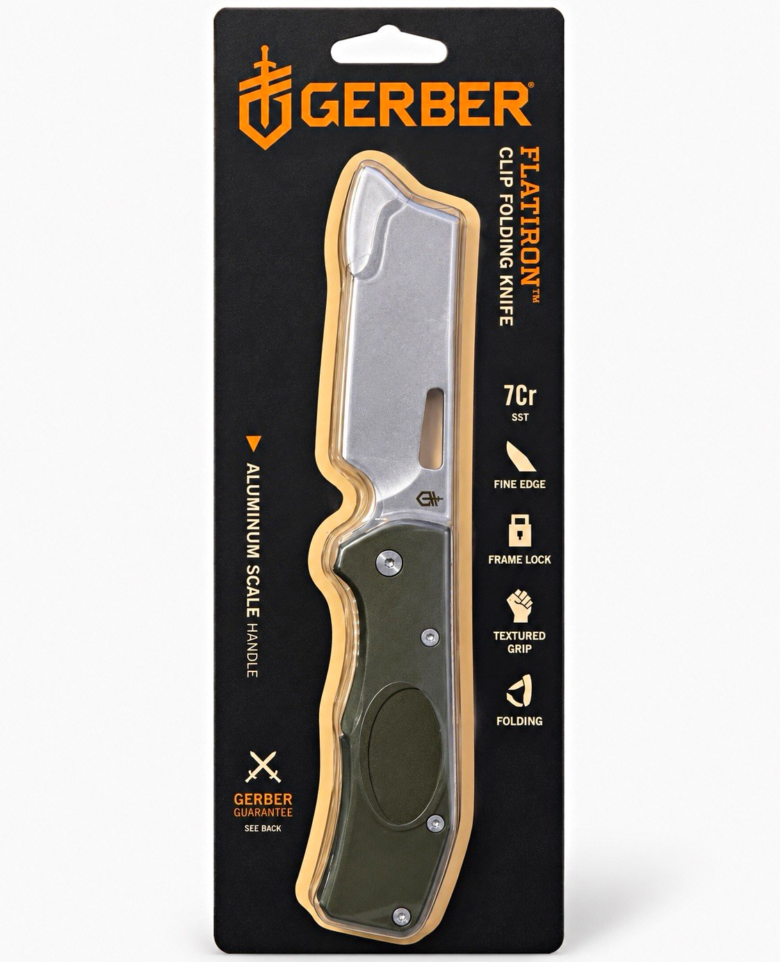 New Gerber Flatiron Clip Folding Knife 7Cr Cleaver Blade Aluminum Scale Handle