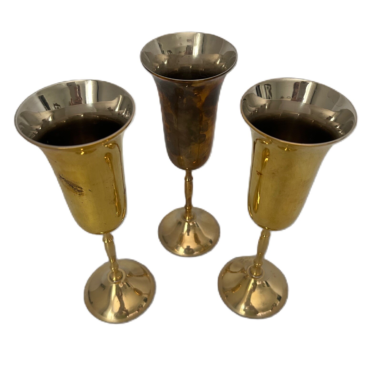 Vtg Goldplated Goblets Set of 3 Flute Tall Stem Chalice Wine Nostalgic Elegant