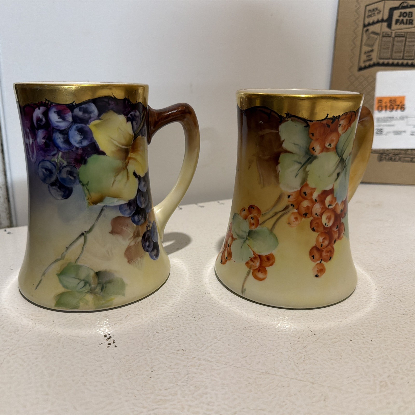 Antique J.P. Limoges France Hand Painted Mug Set of 2 Antique J.P. Limoges France Hand Painted Mug Set of 2