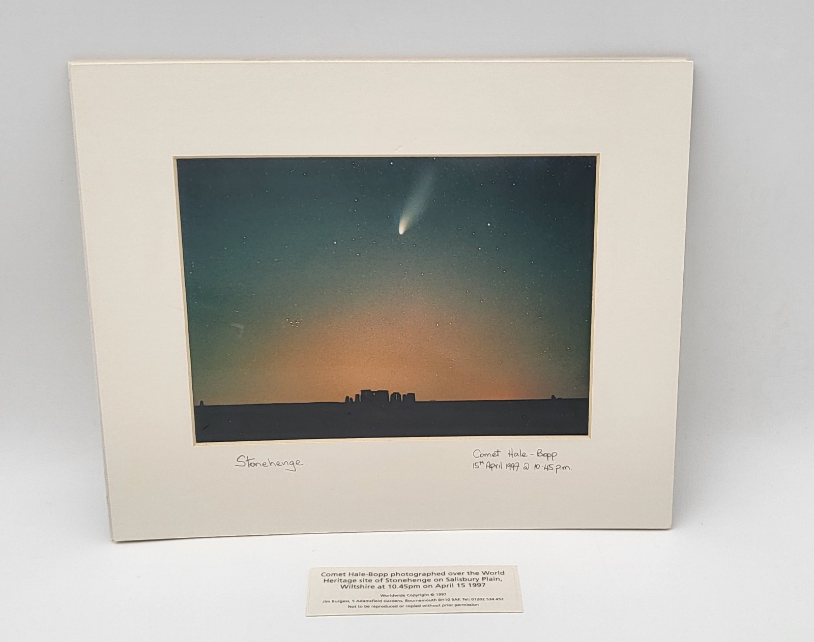 1997 Comet Hale-Bopp Over Stonehenge Photo Print 8.5x11 Vintage Astronomy