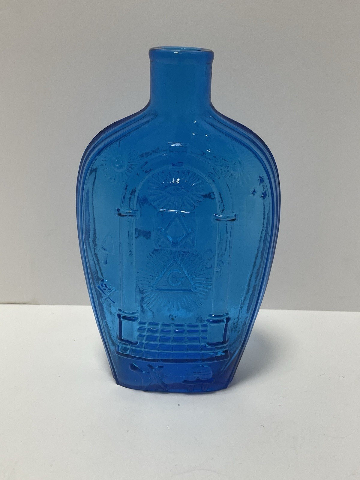 Vintage Blue Masonic Symbol Bottle Federal Eagle Marked Old Sturbridge Village