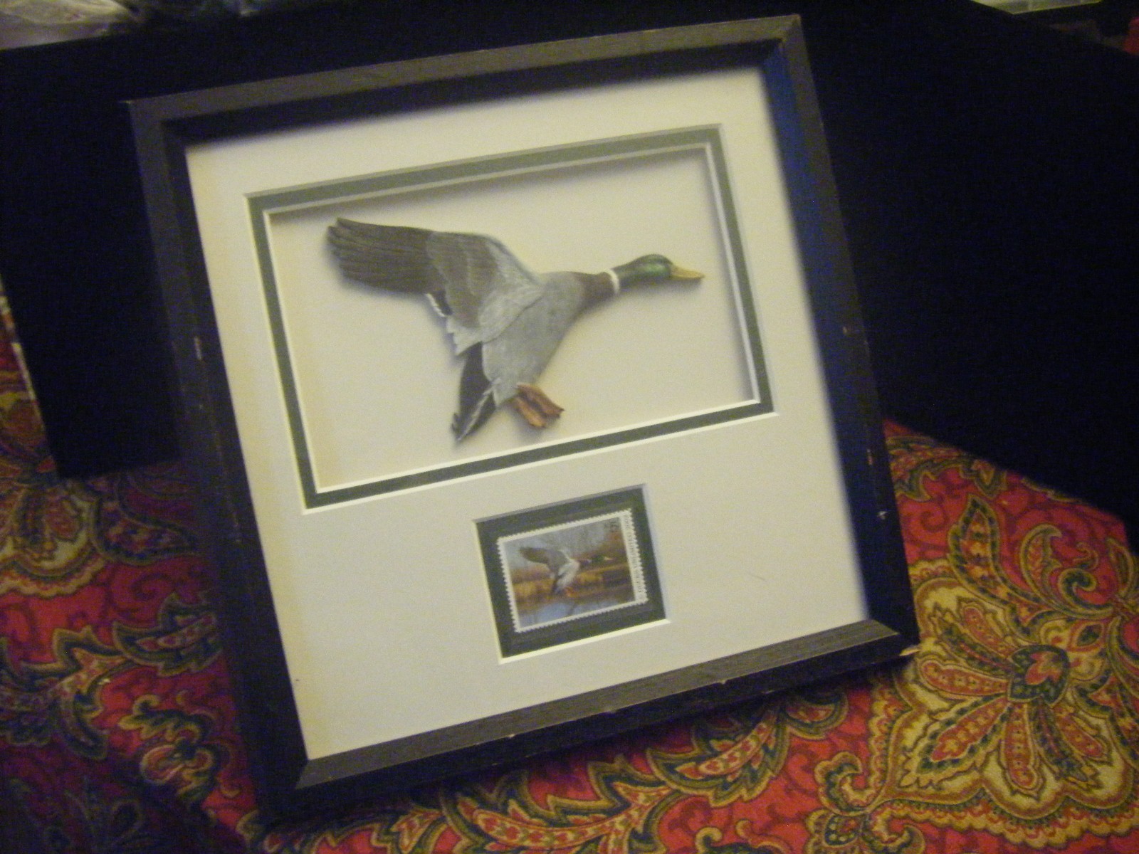 Ducks Unlimited 2002 $5 Stamp Framed 3D Carved Mallard Duck Art Shadow Box