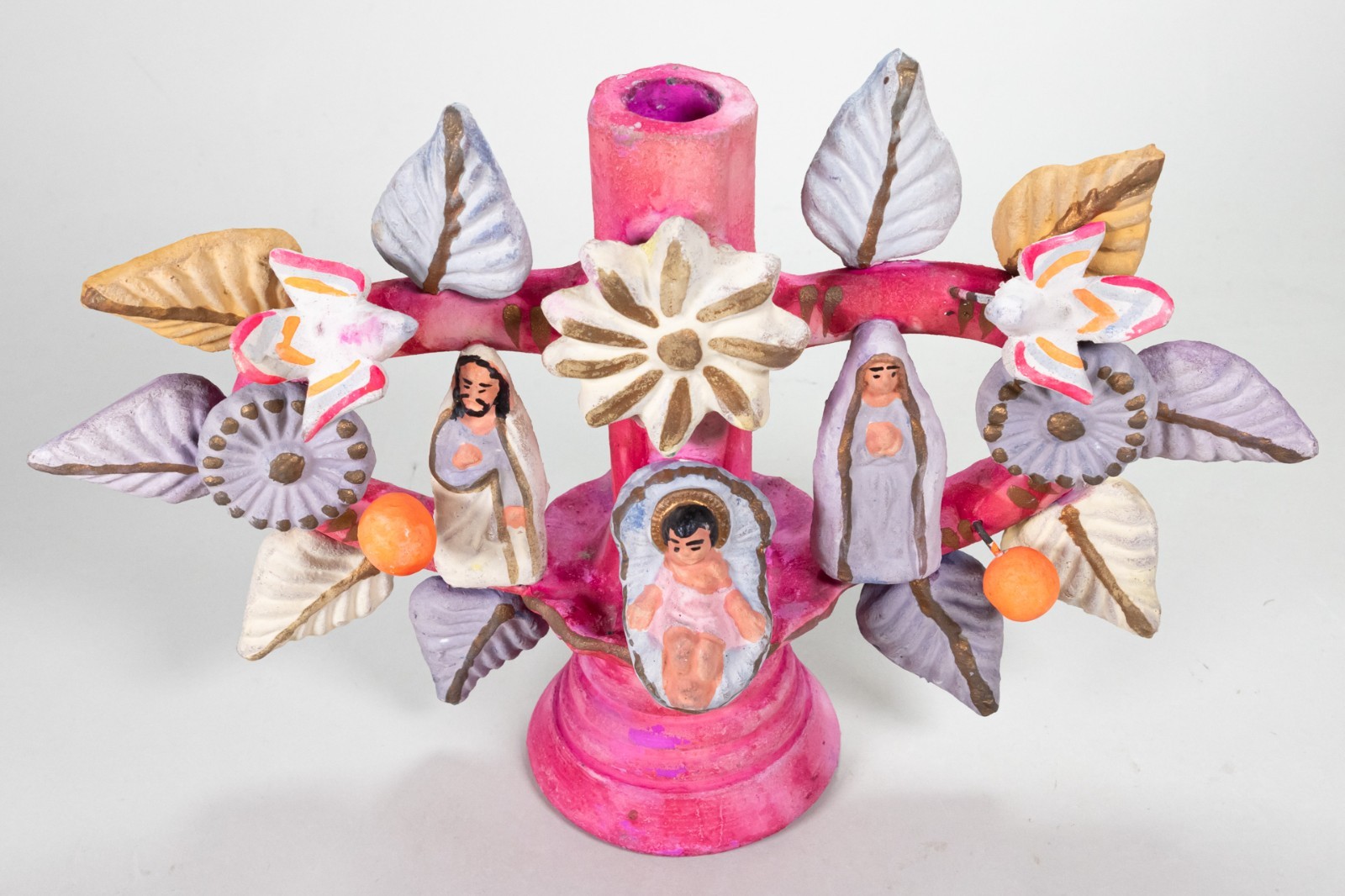 Vintage c. 1960's METEPEC Mexican Tree of Life w/ Nativity Scene Pottery