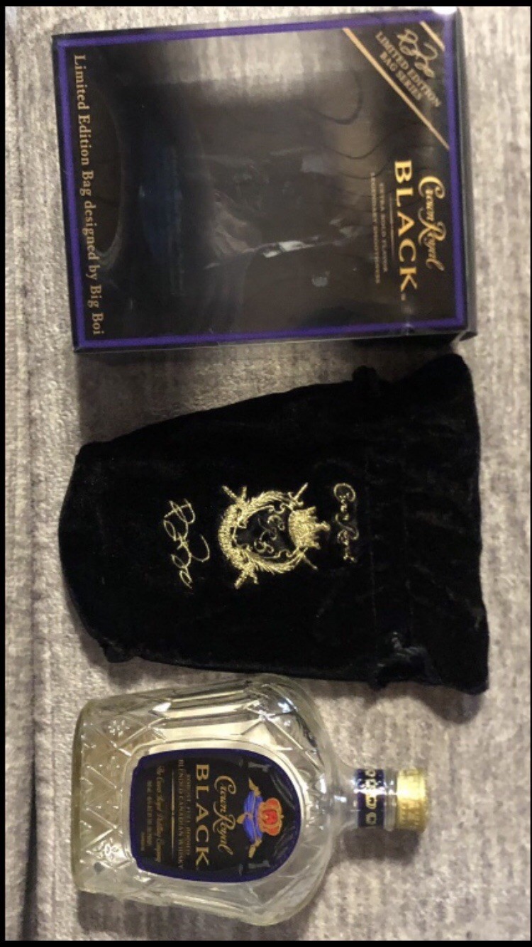 Rare Crown Royal Limited Edition Bag Designed By Big Boi Box Bag & Empty Bottle