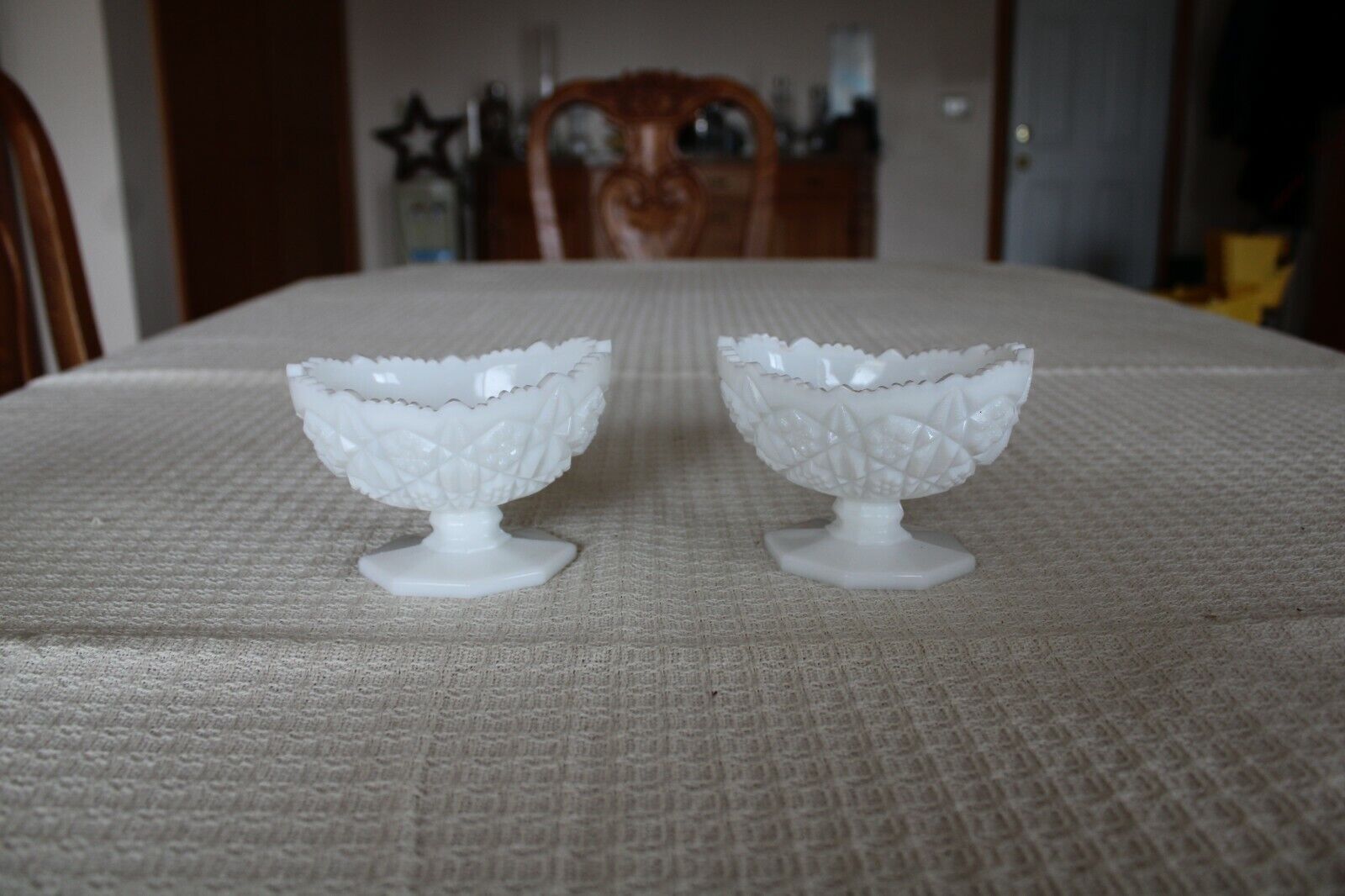 Kemple Milk Glass Set of 2 Mid Century Modern Toltec Sawtooth Candle Holders