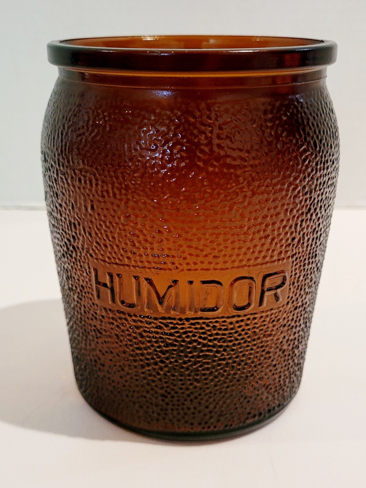 VTG DUN-RITE WOOD NOV INC, BKLYN, NY HUMIDOR-AMBER PEBBLED GLASS--5
