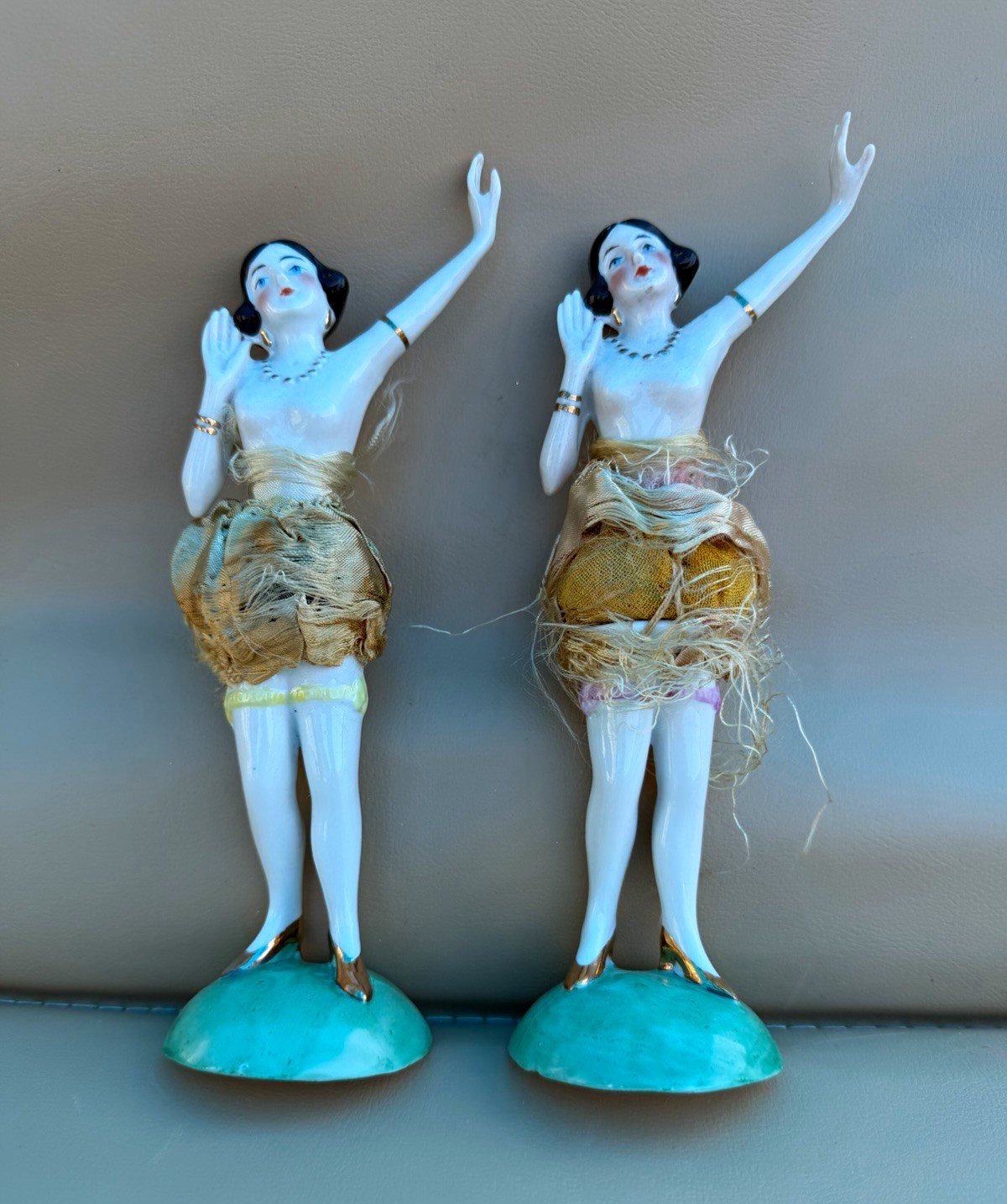  Antique 1920s Pair Art Deco German Porcelain Fasold Stauch Flapper Dancer 437