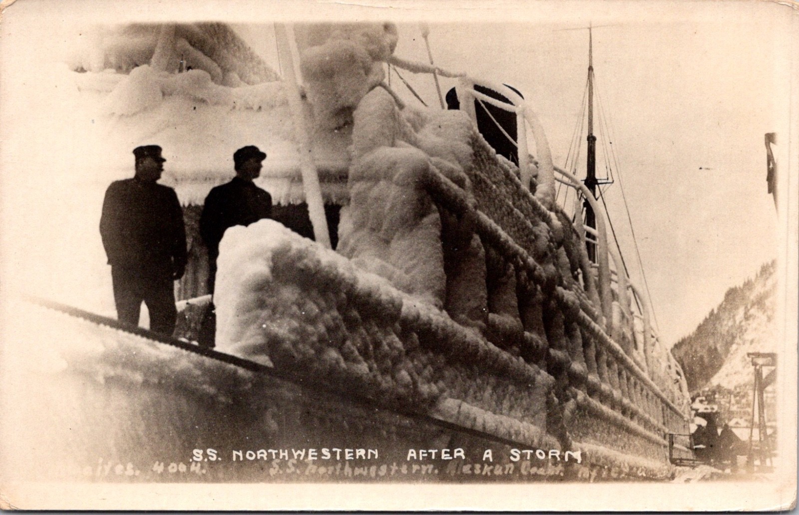 RPPC Real Photo Postcard Alaska SS Northwestern Passenger & Cargo Ship ICE Storm