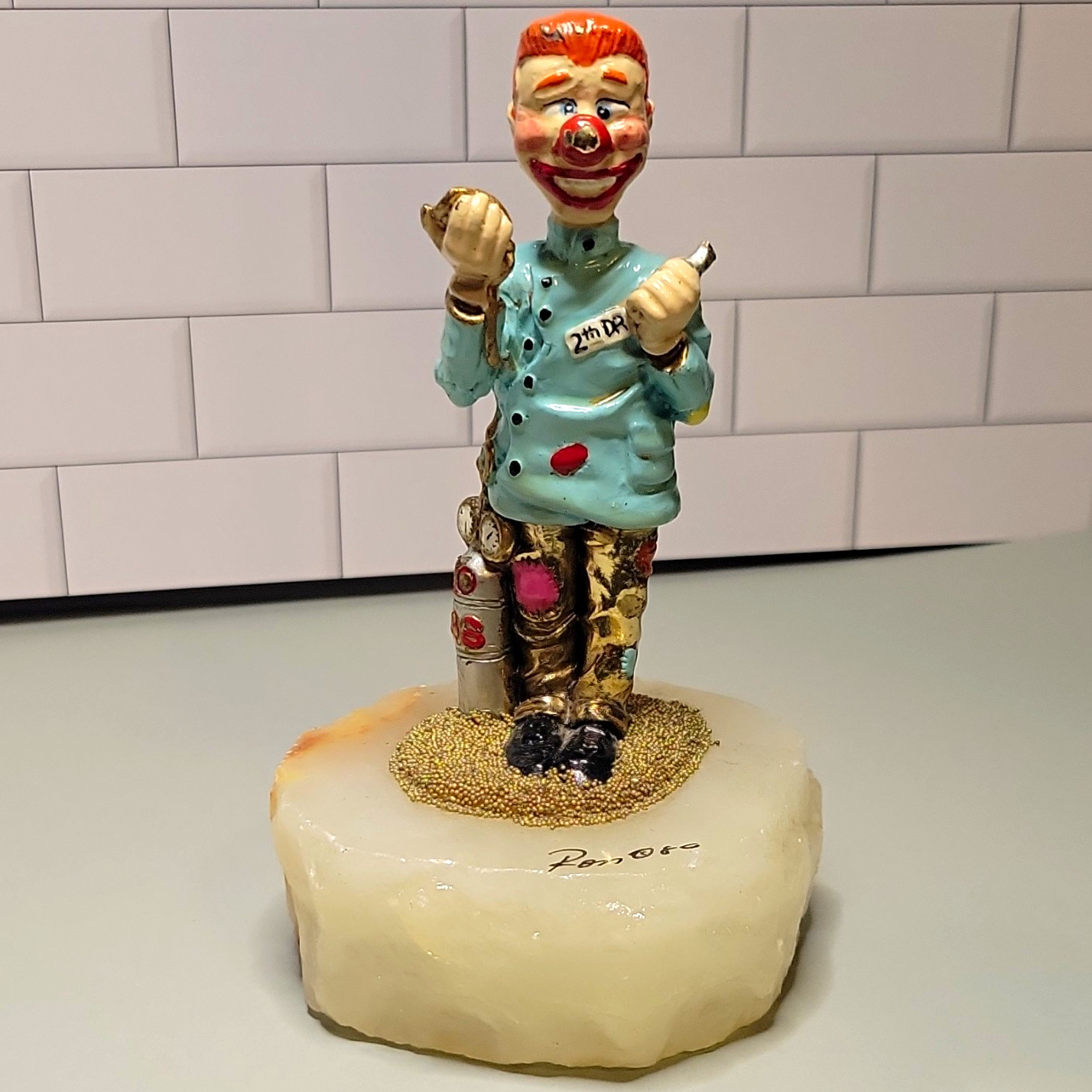 Ron Lee L-175 The Dentist Clown Figurine 1989 Signed 24K Gold Accents Onyx Base