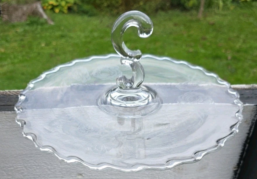 Fostoria (?) Century Center Handle Glass Etched Serving Tray Plate