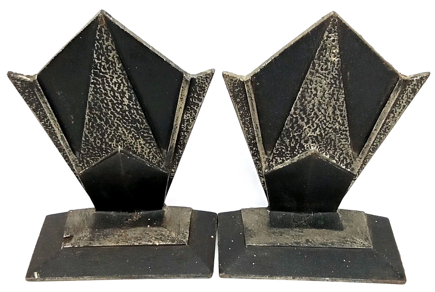 Hubley Mfg Co Cast Iron Bookends Art Deco Machine Age Made In USA Antique 1930s