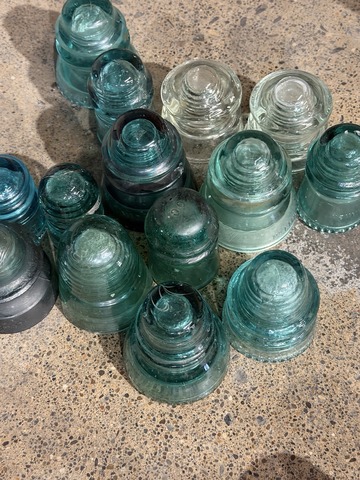 Insulator LoT (14) Turqoise/Clear Glass Antique VtG USA Brooklyn Hemmingway +