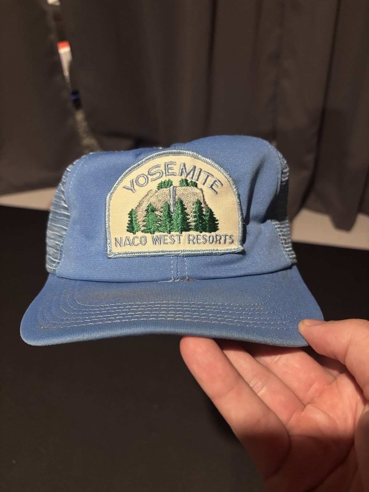 Yosemite NACO West Resorts Adjustable Blue Mesh Trucker Hat Made in USA 1980