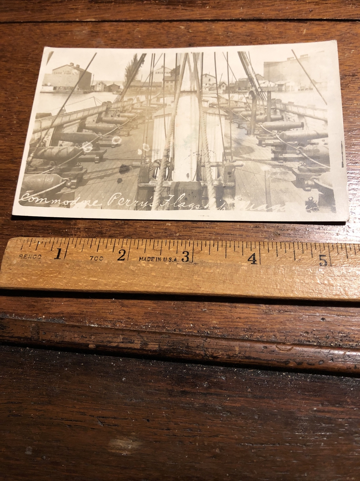 Vintage 1921 Commodore Perry’s Flag Ship Cannons Real Photo Post Card RPPC