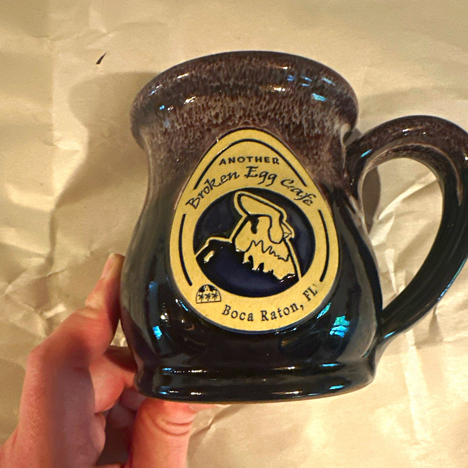 Broken Egg Cafe Advertising Mug - Brown & Black Ceramic Coffee Mug