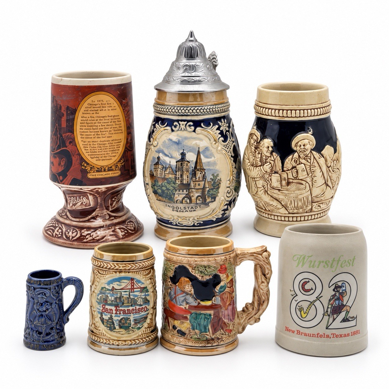 Vintage Beer Stein Mug Lot of 7 Schlitz Germany San Francisco Wurstfest