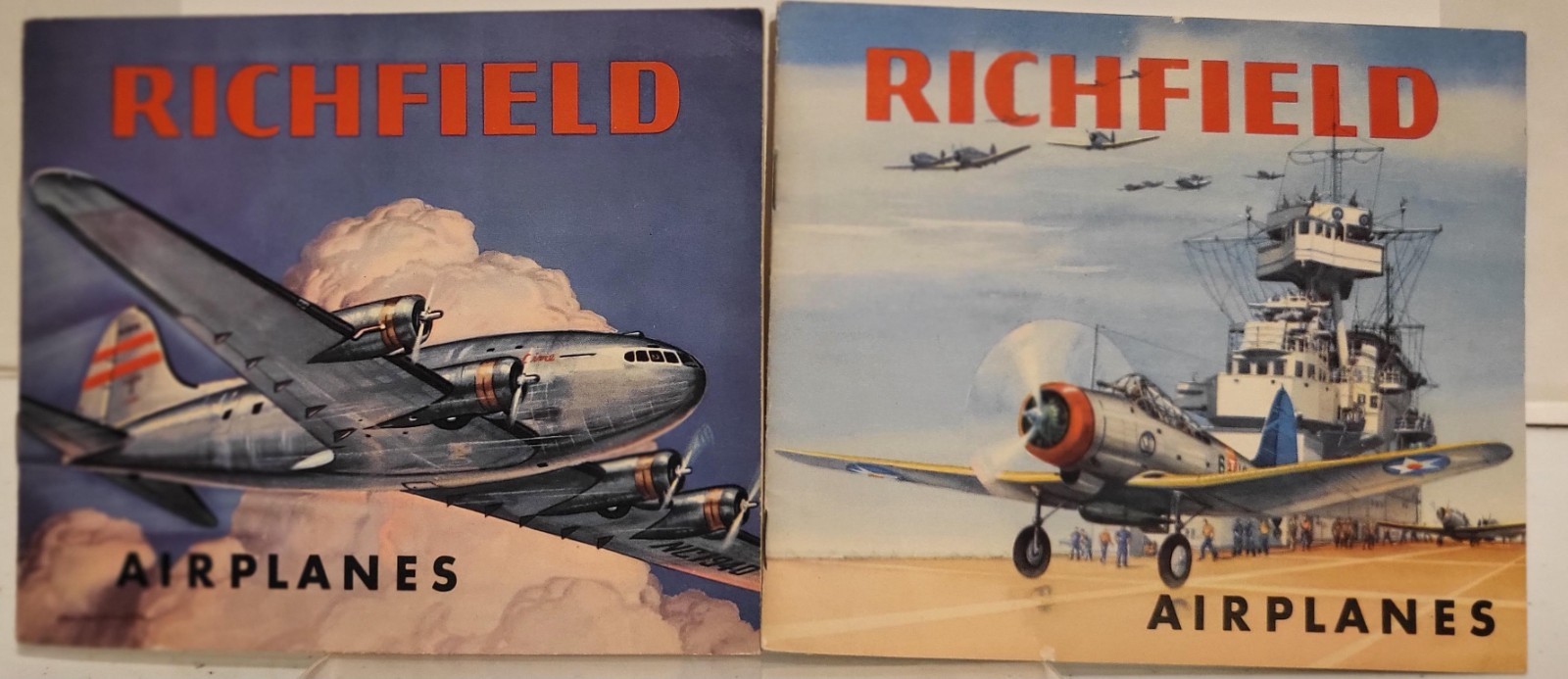 Vintage 1941 “Richfield Airplanes” Book of WWII Color Cards 2 Books 23 Cards