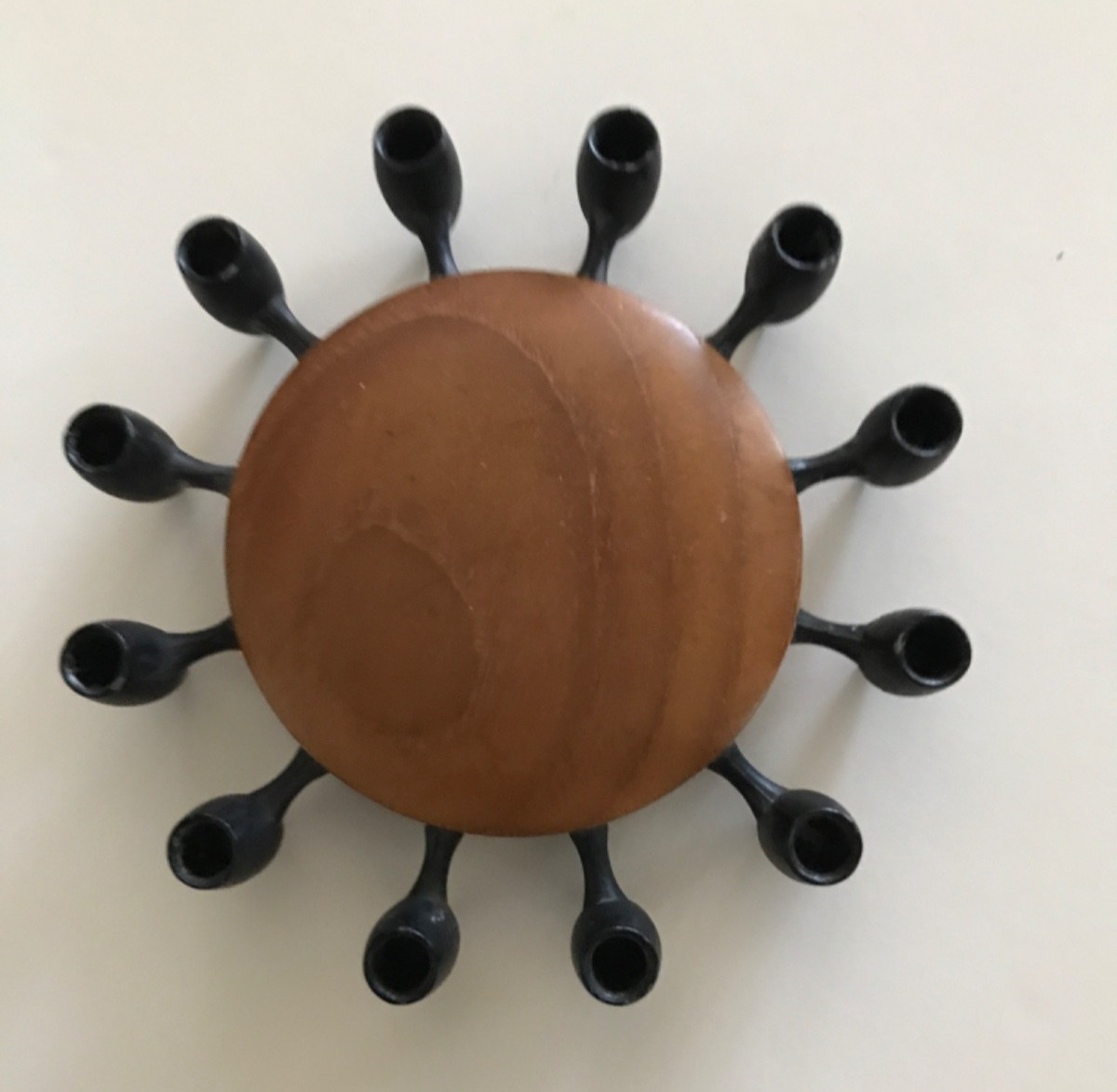 Vintage cast iron Digsmed Denmark 12 hole candle holder with teak base