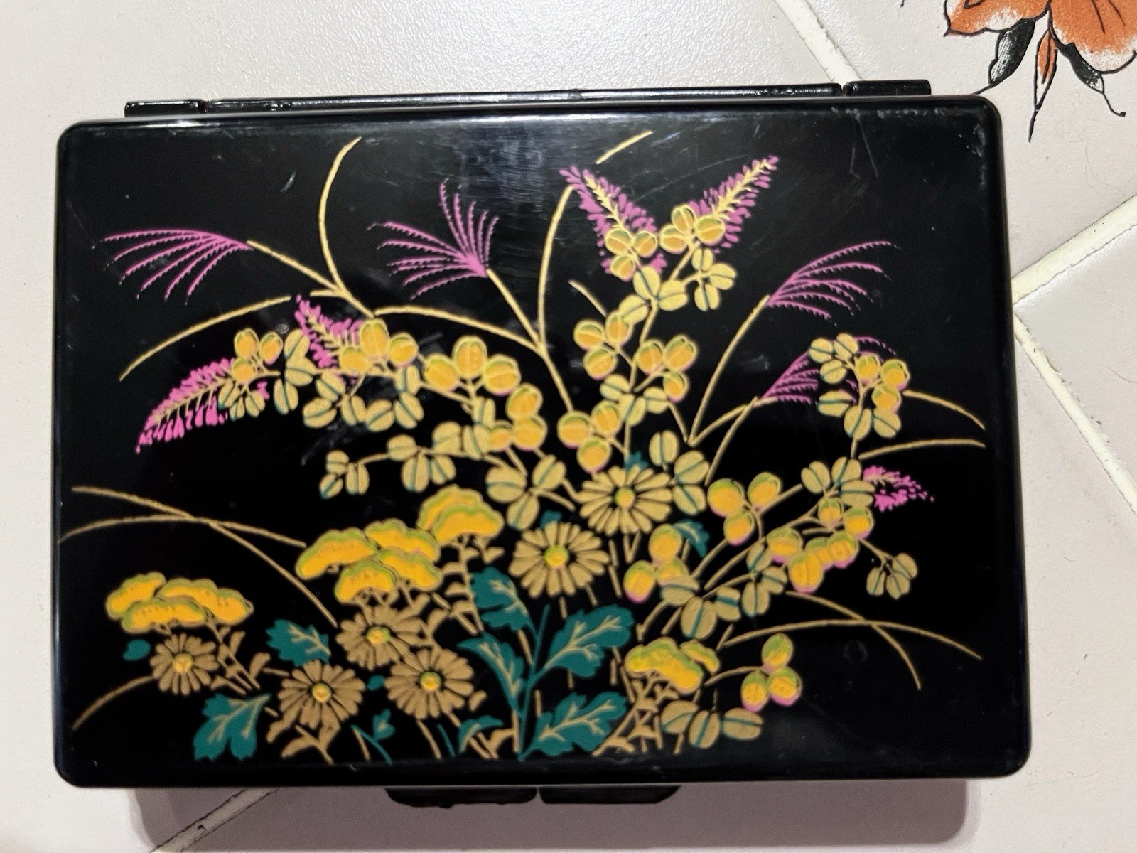 Vintage Lacquerware Trinket Box Mirrored Tissue Holder