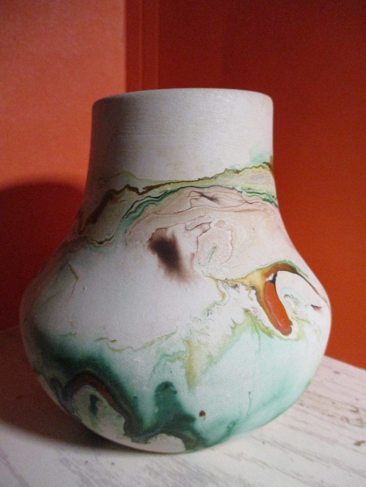 Vtg Nemadji Pottery Hand Made Native Clay Southwester Swirl Vase 5\