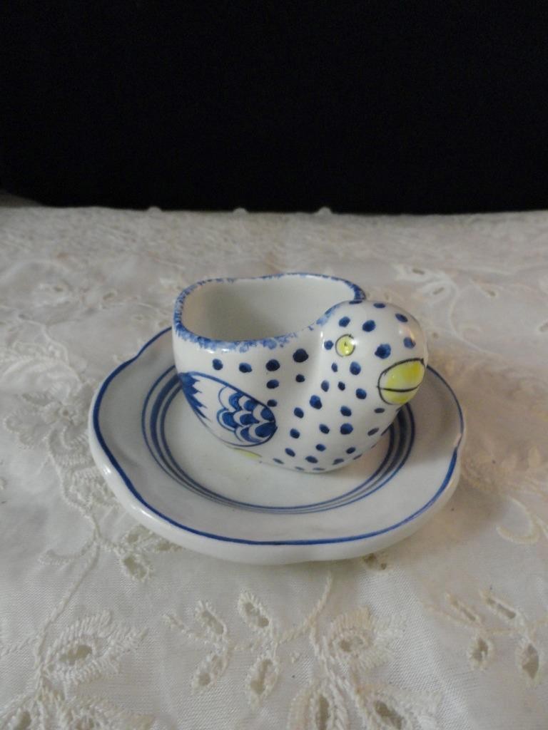 Henriot Quimper for Tiffany Co Hand Painted Egg Cup Coquetier Poussin