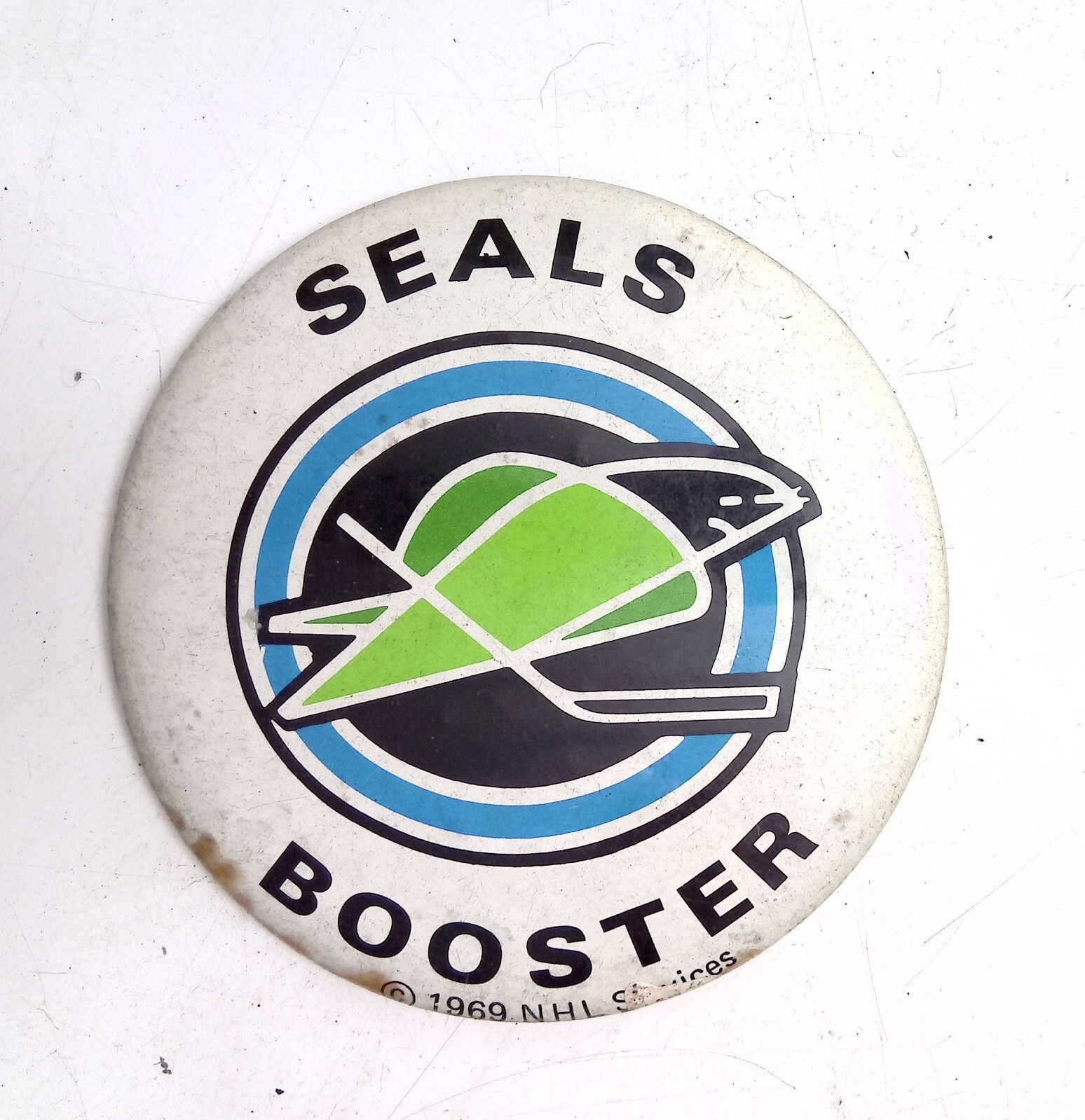 Vtg 1969 NHL Seals Booster ButtonPin Hockey Memorabilia Collectible