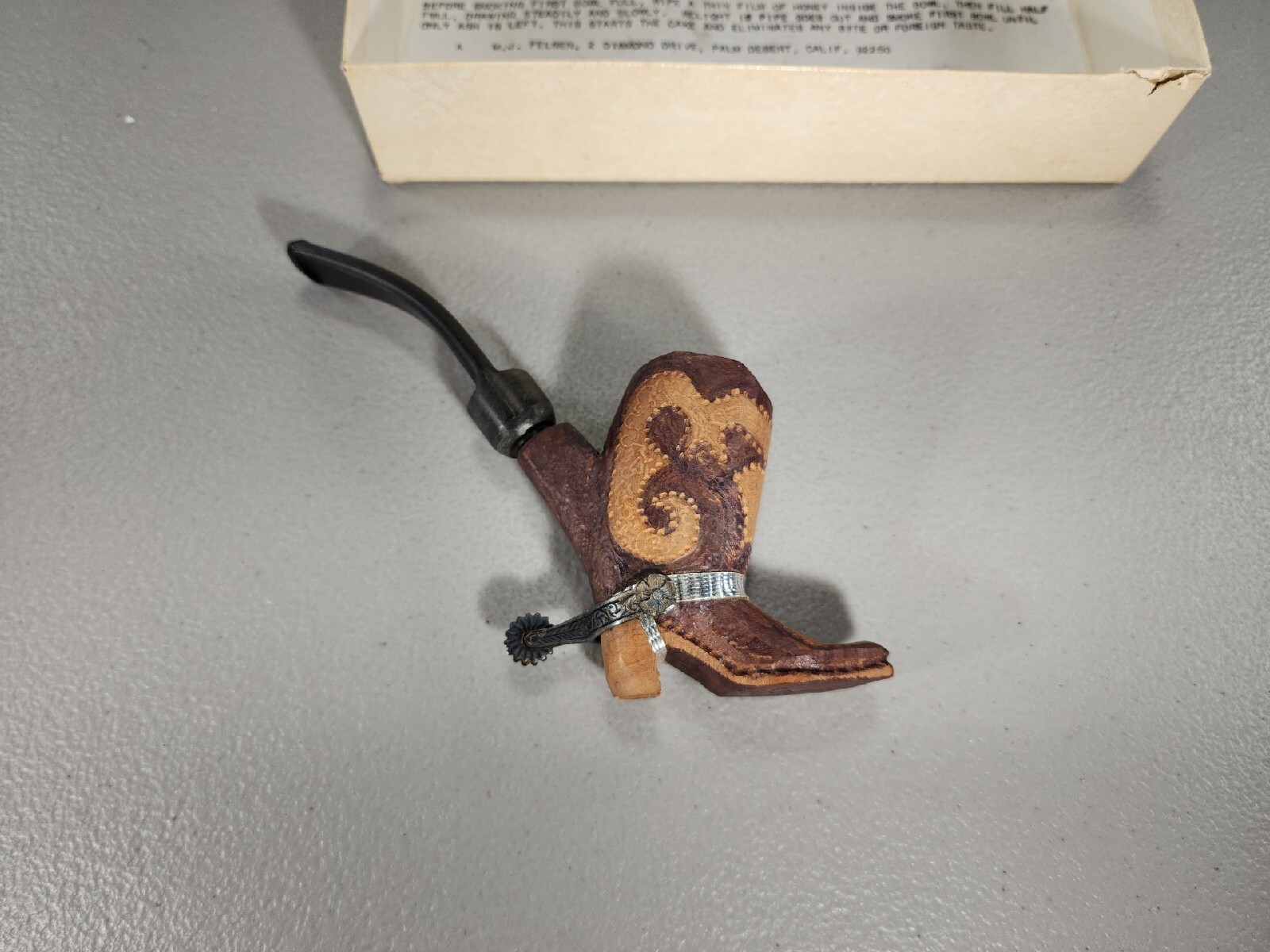 Vtg M.J. Felsen Signed Carved Cowboy Boot & Spur Algerian Briar Tobacco Pipe NEW