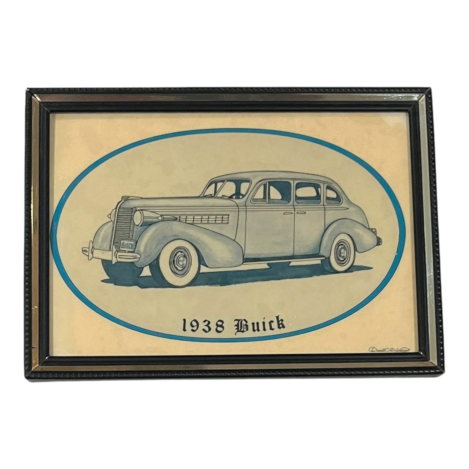 Vintage 1938 Buick Framed Lithograph Print Art David C Bylsma Car Automobilia 