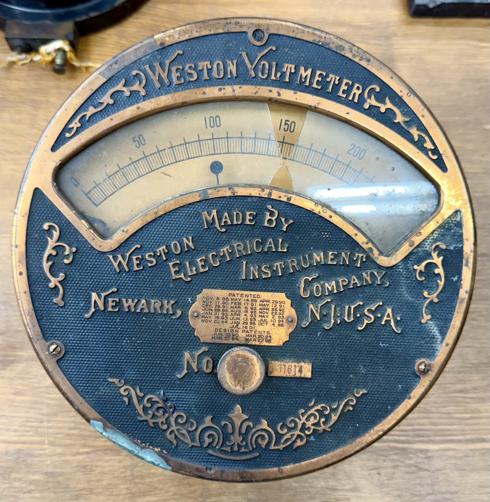 Antique Weston Voltmeter 0-250V Ornate Brass Industrial Electric Gauge c1900
