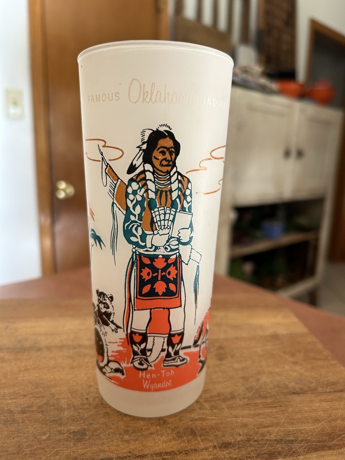 Vintage Acee Blue Eagle Knox Oil Co Frosted Glass hen-Toh Wyandot Indian