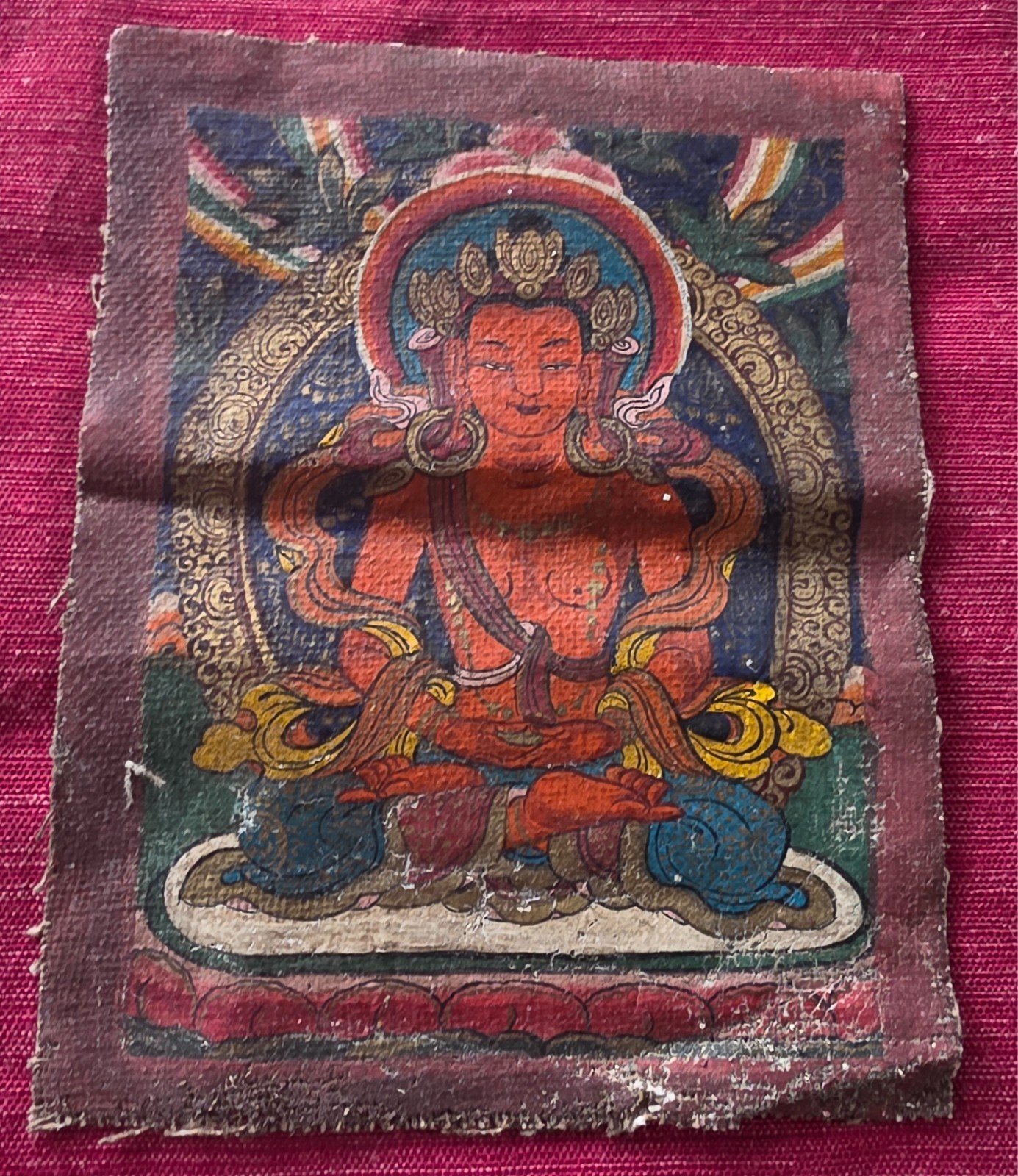 tibetan buddhist thanka, thangka painting, hand painted on cloth ~5x6\