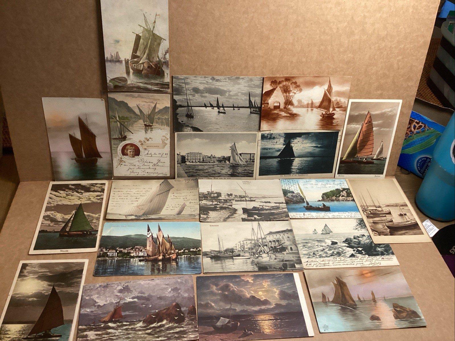 Huge Lot 20 C1910 Antique European Sailboat Yacht Postcards RPPC Boats Harbour