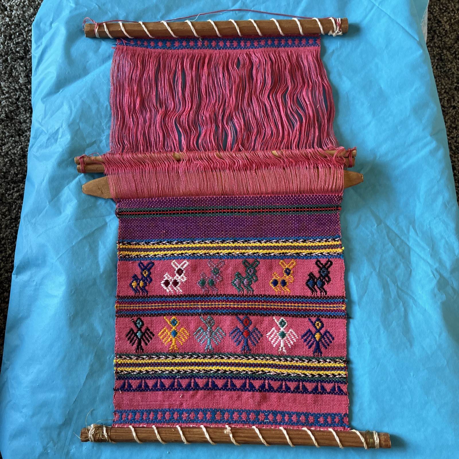Vintage South American Handcrafted Backstrap Loom Tribal Wall Tapestry 10” X 15