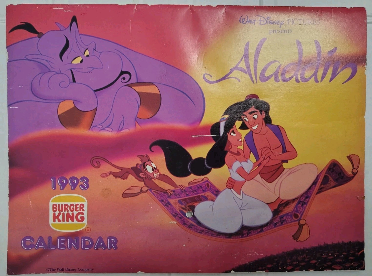 Vintage 1993 Burger King Aladdin Calendar