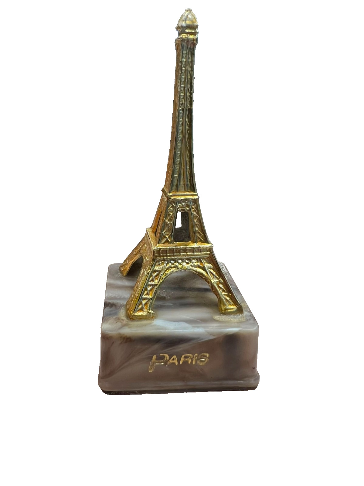 Vintage Eiffel Tower Paris Souvenir Statue Gold Tone Metal Marble Base Real Sand Vintage Eiffel Tower Paris Souvenir Statue Gold Tone Metal Marble Base Real Sand