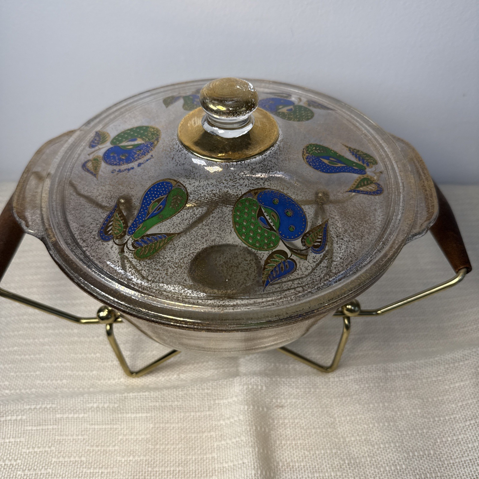 VTG Georges Briard Fire King Glass Chafing Dish Forbidden Fruit 2 Quart Round