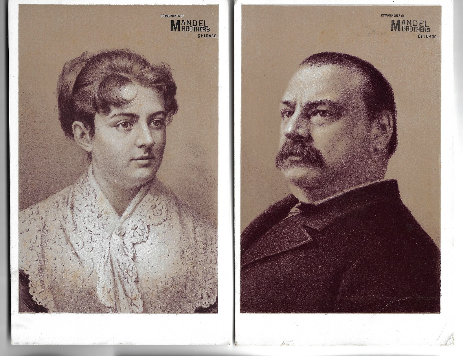 Pr Large Mandel Brothers Trade Cards President Grover Cleveland & Wife Frances Pr Large Mandel Brothers Trade Cards President Grover Cleveland & Wife Frances
