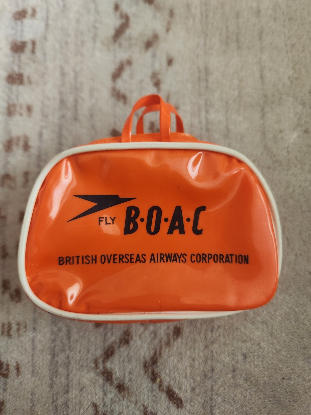 Vintage BOAC Airlines Orange BOAC Vinyl Zippered Pouch Toy Children Bag