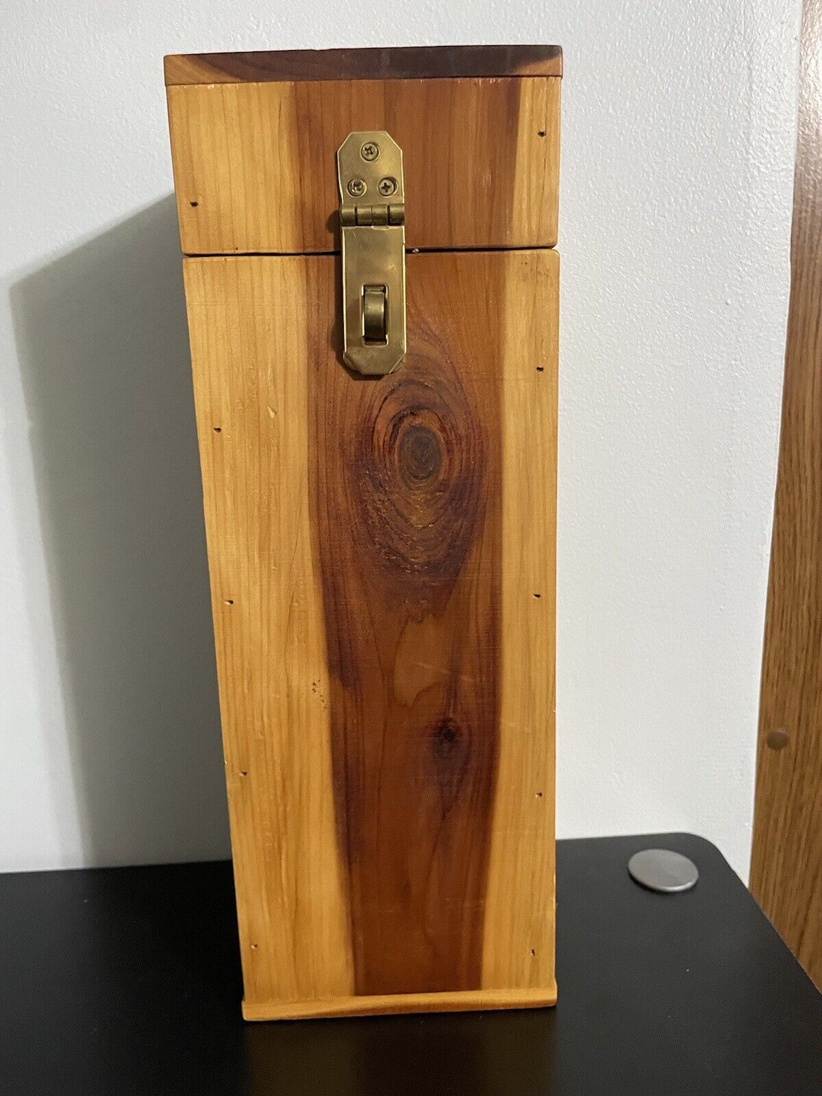 Vintage Handmade Cedar Treasure Chest Wood Matchstick Box Fireplace Rustic Gift