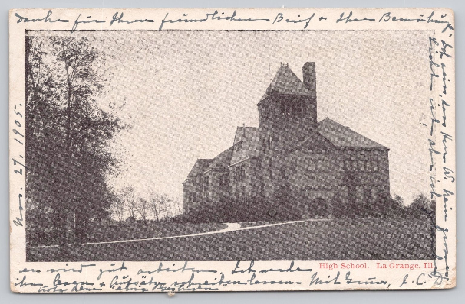 1905 La Grange, Illinois High School Postcard - Early View, The Bellman Assn.