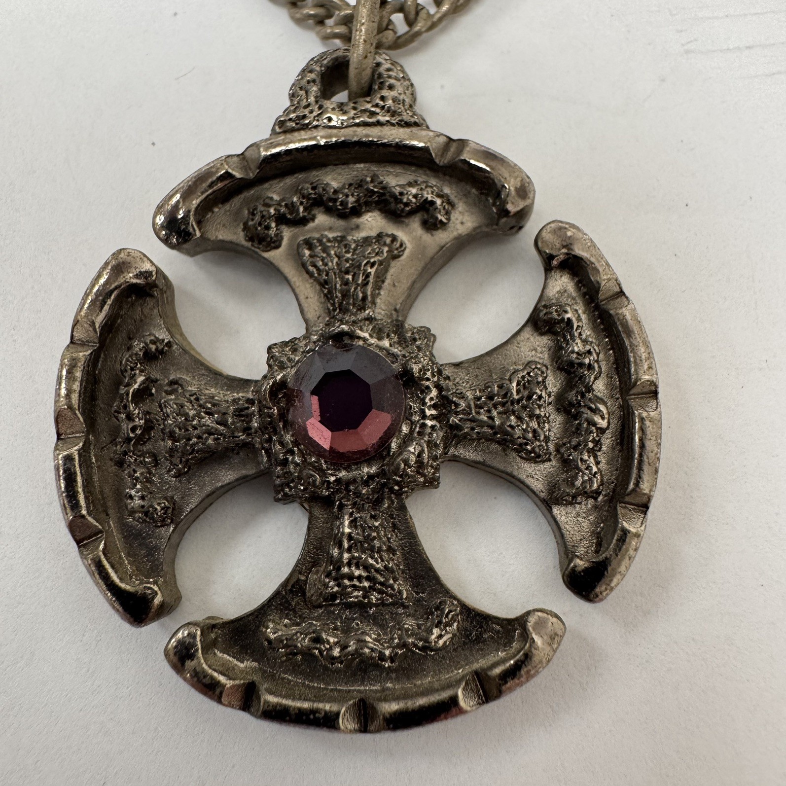 Vintage Jerusalem Crusaders Cross Pendant Gothic Medieval Necklace Pendant Chain