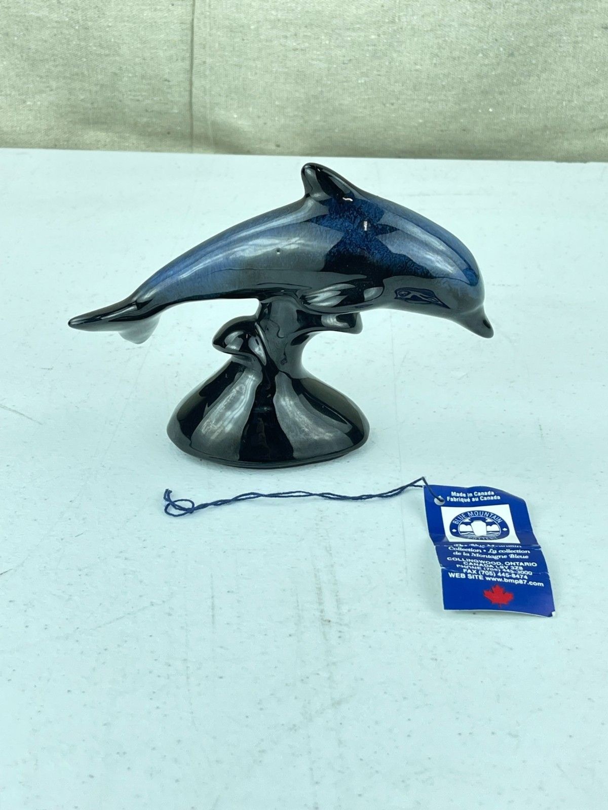 Vintage Blue Mountain Pottery Diving Dolphin Figurine Cobalt Blue & Black Glazed