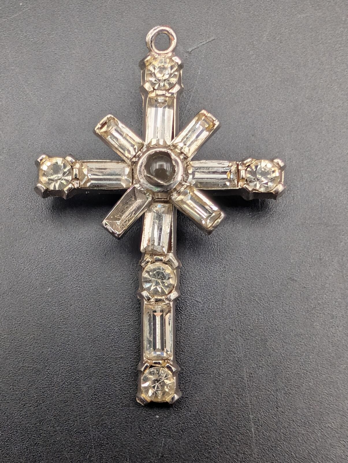 Vintage Catamore Sterling Silver Rhinestone Stanhope Cross Pendant Rare READ